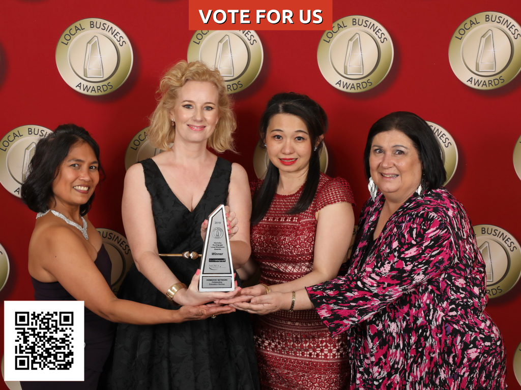 Tina and the All About Homestay team accepting the 2019 Local Business Award